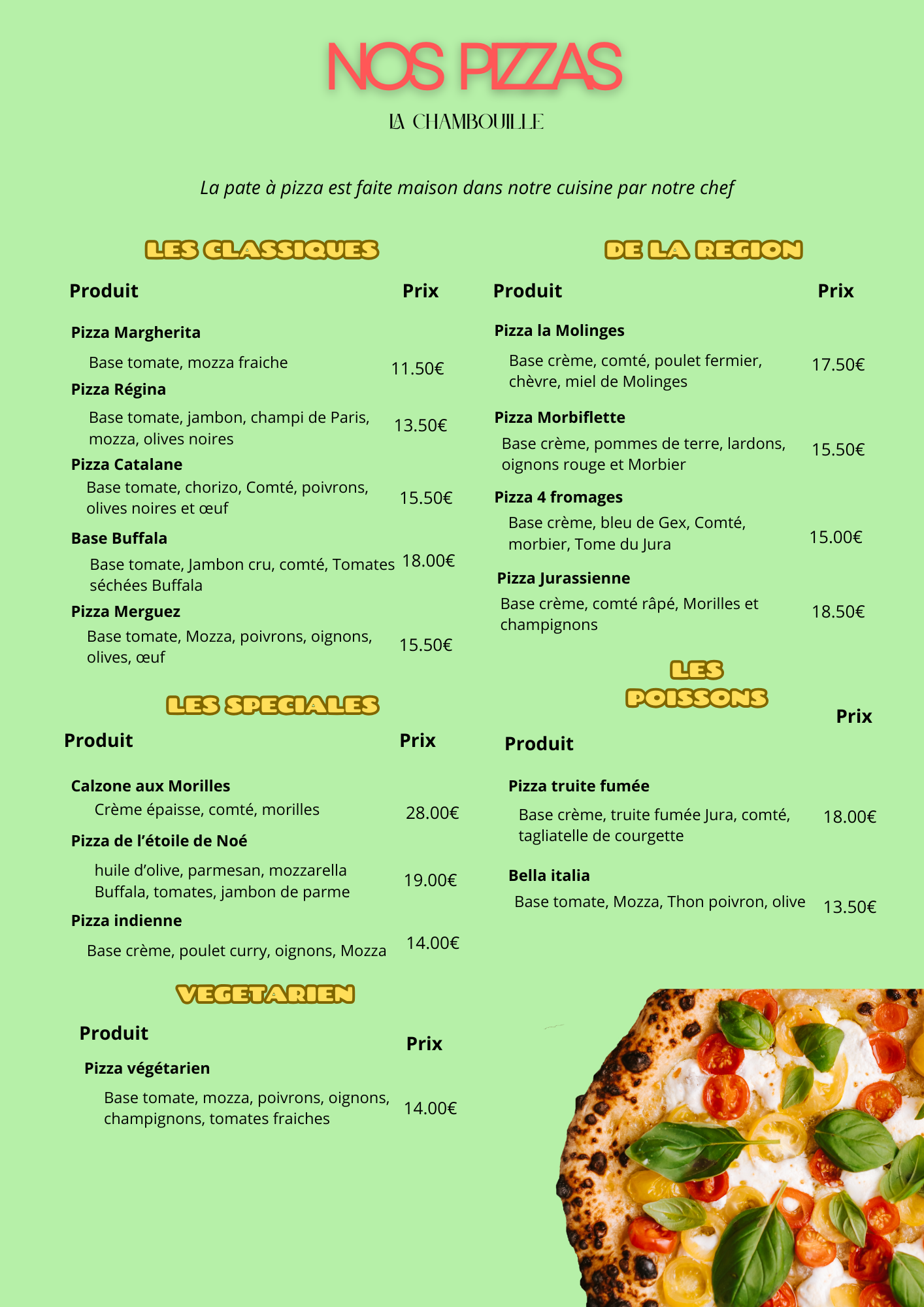 Menu restaurant pizzeria retro vert rouge 1